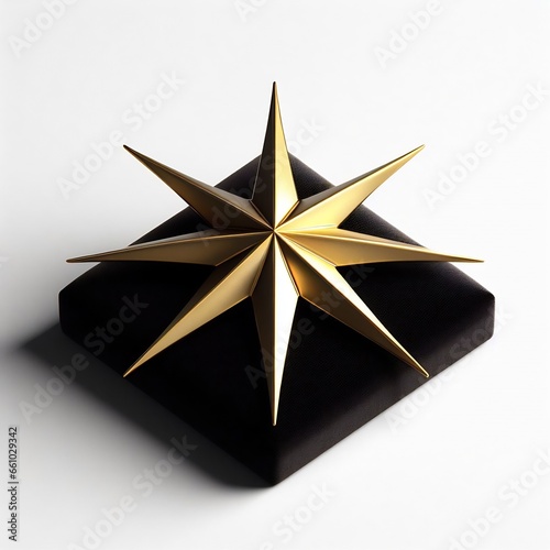 Eigh-branch star of gold decoration on black velvet  neutral background