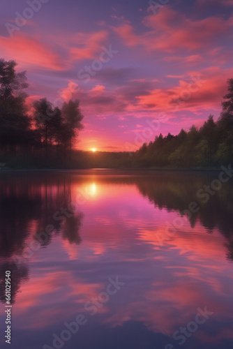 Sunset over a calm lake © Jeannette