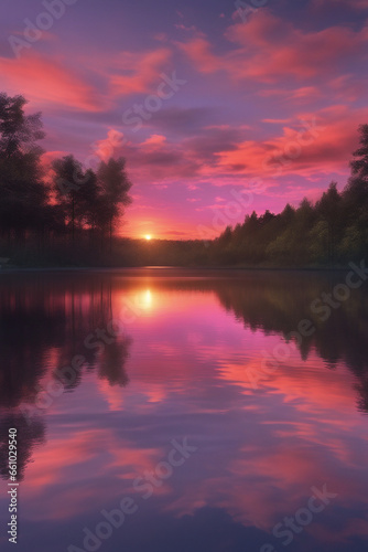 Sunset over a calm lake