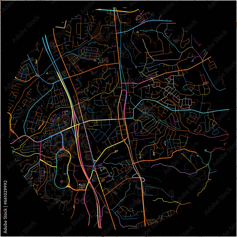 Colorful Map of Huntersville, North Carolina with all major and minor