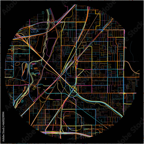 Colorful Map of CommerceCity, Colorado with all major and minor roads.