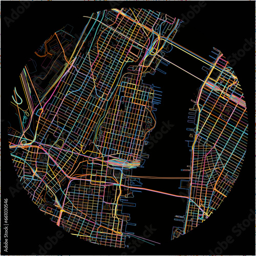 Colorful Map of Hoboken, New Jersey with all major and minor roads.