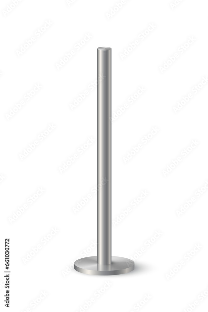 3d metal pole signpost on base vector illustration. Realistic grey steel, iron or chrome pillar with polished surface, vertical different diameter cylinder pipe holders for board or flag 3d metal pole signpost on base vector illustration. Realistic grey steel, iron or chrome pillar with polished surface, vertical different diameter cylinder pipe holders for board or flag