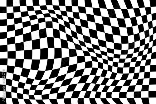 Black and white checker pattern vector illustration. Wave abstract checkered chessboard or checkerboard for game, grid with geometric square shape, race or rally flag and mosaic floor tile