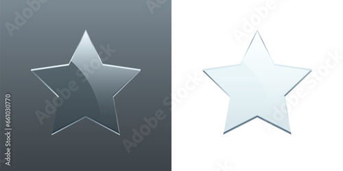 Star glass award 3d vector illustration set on grey and white background. Realistic crystal trophy, champion prize in competition, hollywood fame, best of the best symbol, winner icon