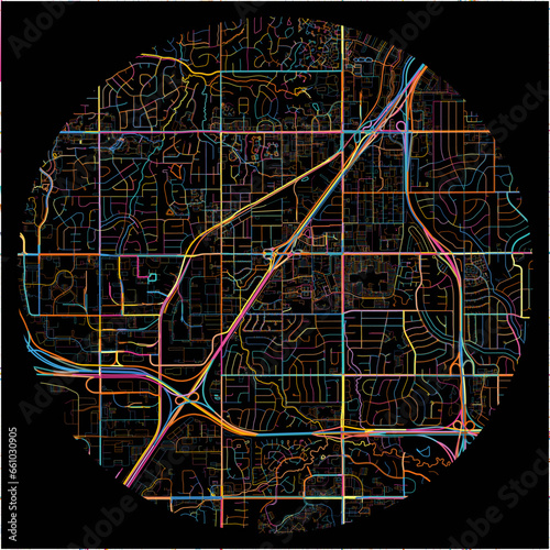 Colorful Map of Lenexa, Kansas with all major and minor roads.