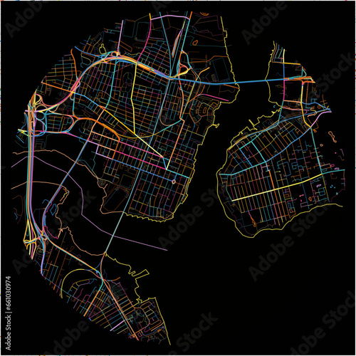 Colorful Map of PerthAmboy, New Jersey with all major and minor roads.