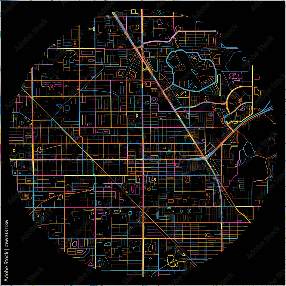 Colorful Map of PinellasPark, Florida with all major and minor roads.
