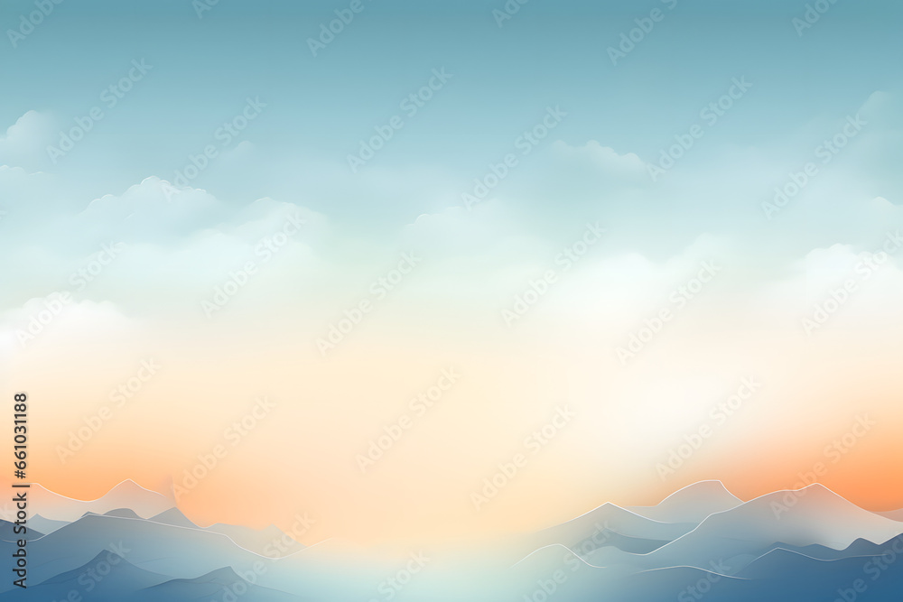 Sunset hues illuminate distant mountains and soft clouds