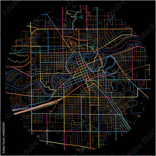 Colorful Map of Elkhart, Indiana with all major and minor roads.