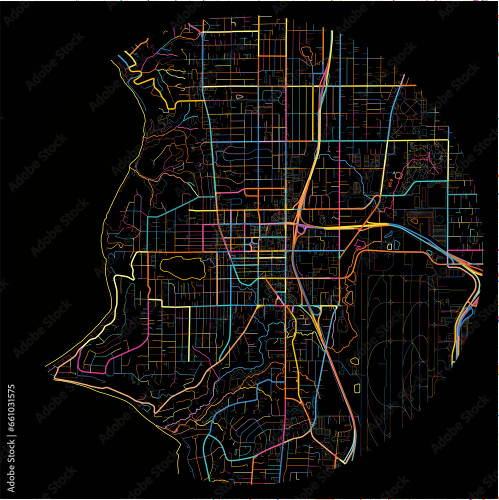Colorful Map of Burien, Washington with all major and minor roads.