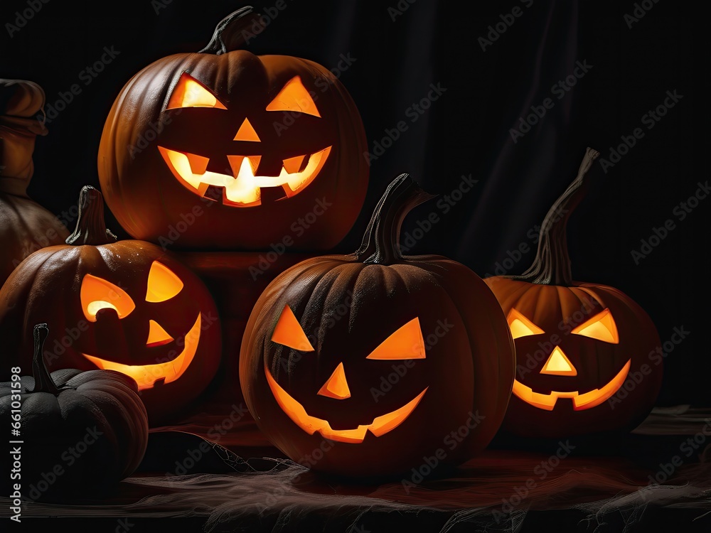 Halloween pumpkins in the night Halloween pumpkins in the night