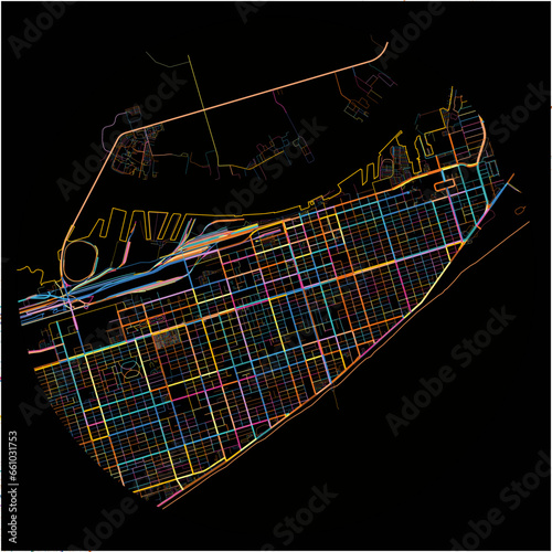 Colorful Map of Galveston, Texas with all major and minor roads.