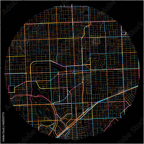 Colorful Map of CoralGables, Florida with all major and minor roads.