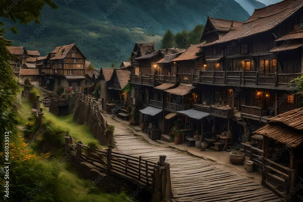 Masterpiece, best quality, ultra-detailed, realistic, no humans, scenery, fantasy, village - AI Generative Masterpiece, best quality, ultra-detailed, realistic, no humans, scenery, fantasy, village - AI Generative