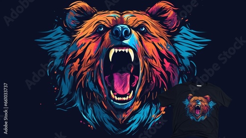 t-shirt vector vivd colors detailed bear.Generative AI photo