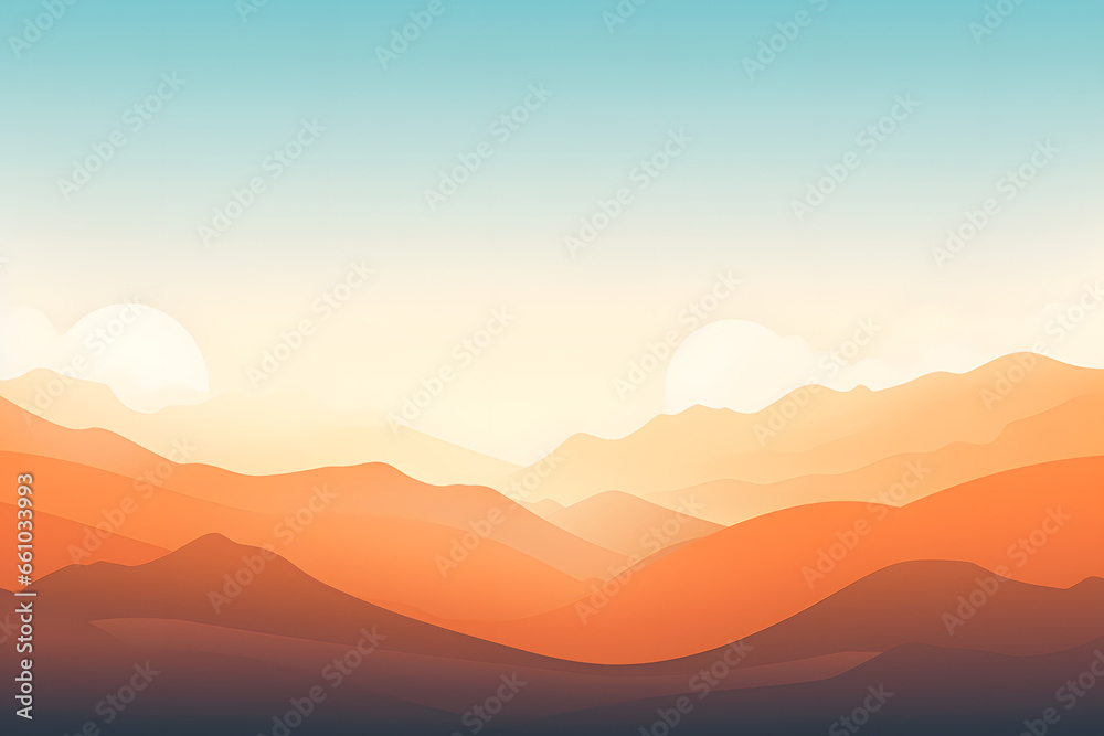 Golden sunset over silhouette of layered mountain ranges