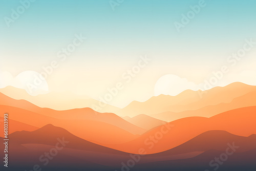 Golden sunset over silhouette of layered mountain ranges © youriy