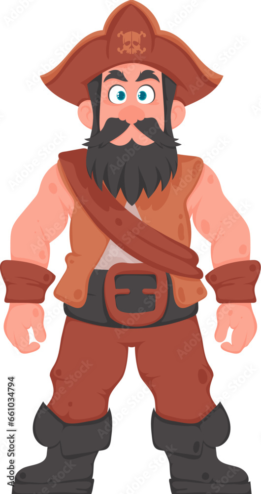 Funny and strict man pirate. Guy in a pirate costume. Cartoon style Funny and strict man pirate. Guy in a pirate costume. Cartoon style