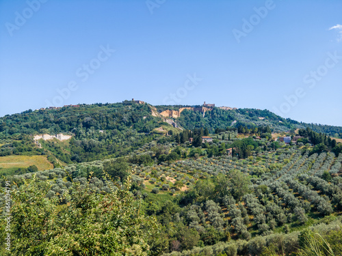 Tuscany, Volterra town skyline, church and panorama view.