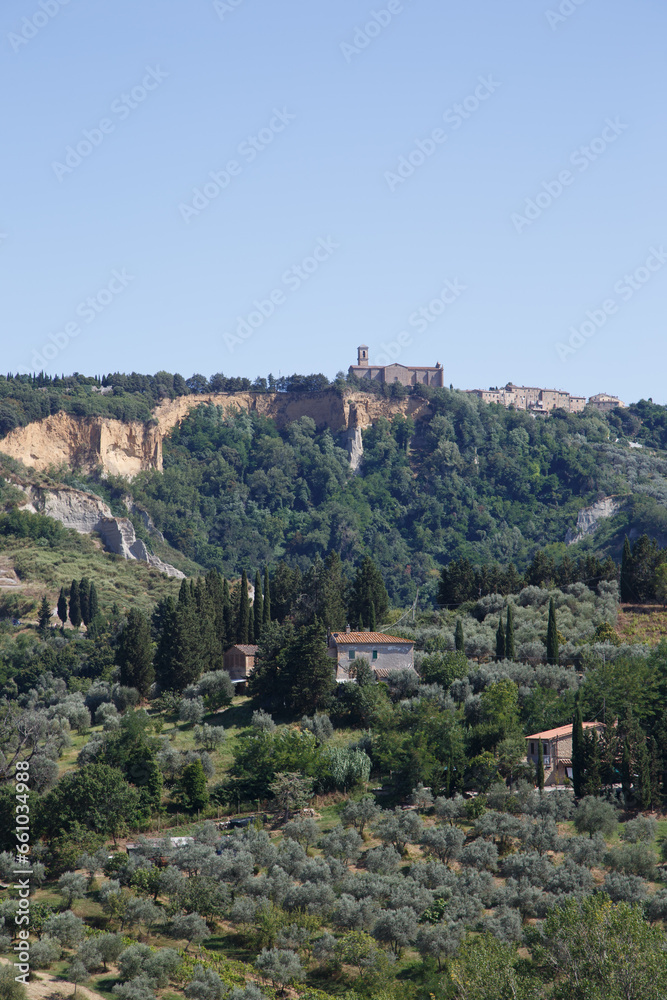 Tuscany, Volterra town skyline, church and panorama view.