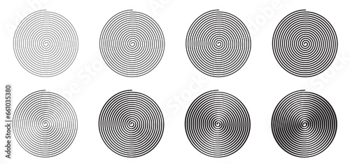 Hypnosis, hypnotic spiral line pattern. Circles patroon. Volute, spiral. Circle tunnel element. Psychedelic optical illusion. Concentric lines concept. Radial, spiral rays, wave. Circular, rotating.