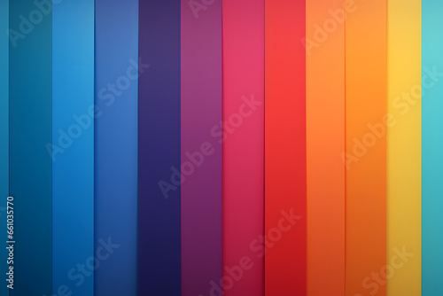 Vertical gradient stripes transition from blue to red to orange to teal