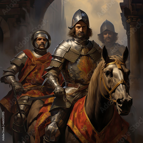 Portrait of Spanish conquistadors on horseback