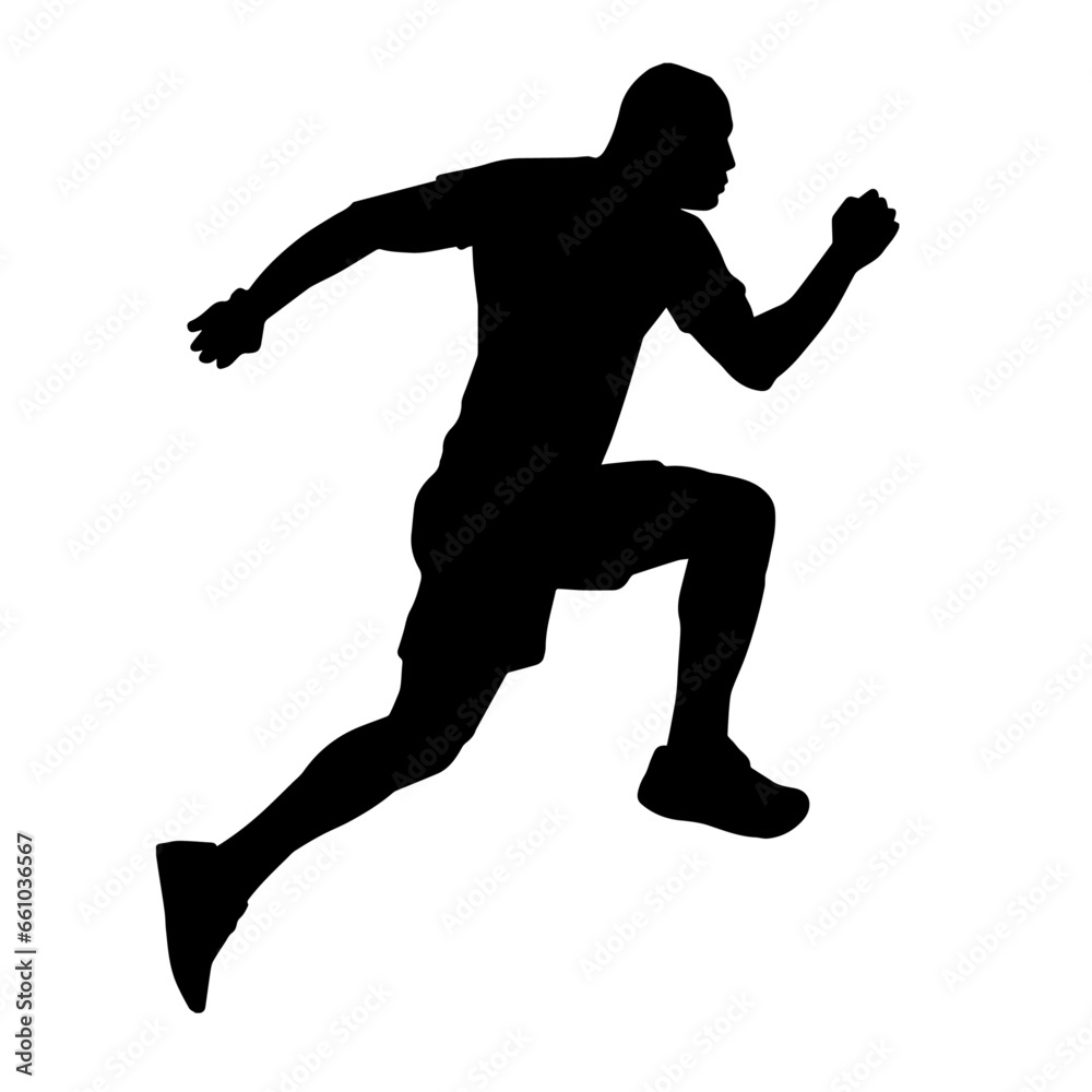 Silhouette of a sporty man in running pose. Silhouette of a male run pose.
