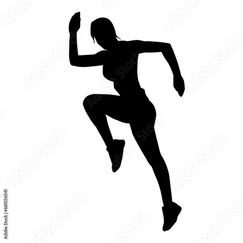 Silhouette of a sporty woman in running pose. Silhouette of a female run pose.