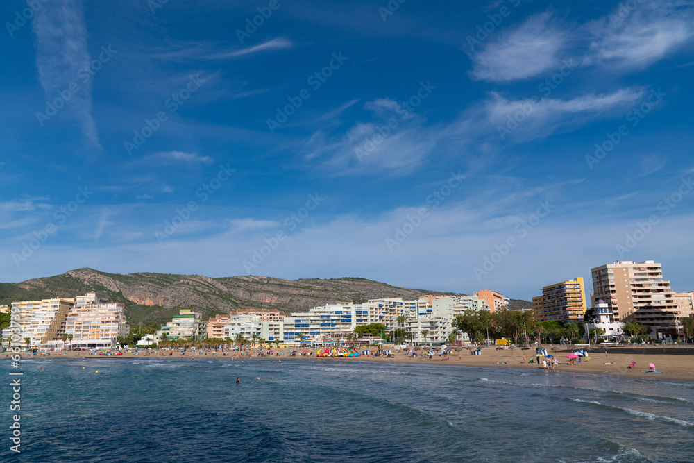 Oropesa del Mar with sea, waves and seafront between Benicassim and Marina D`or Spain