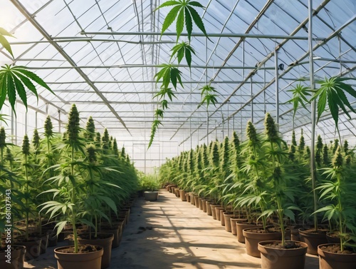 A Greenhouse With Pots Of Marijuana © Pixel Matrix