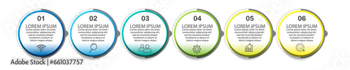 infographic template design, minimalist concept, interconnected circles with 9 steps, lines and colors in each step, good for your business presentation