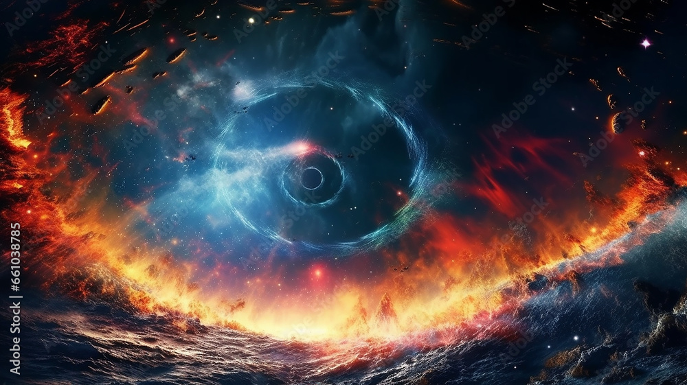 Obraz premium Abstract space wallpaper. Black hole with nebula over colorful stars and cloud fields in outer space