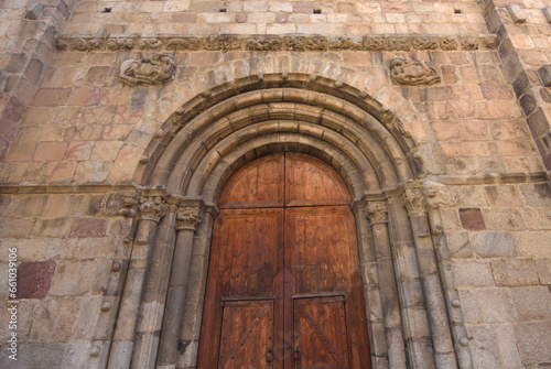 door of the Cathedral Santa Maria d   Urgell  La Seu d   Urgell  LLeida province  Catalonia  Spain