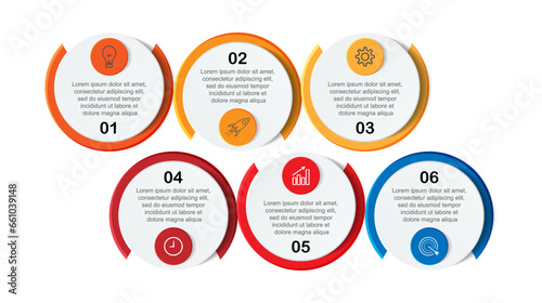 infographic template design, minimalist concept, interconnected circles with 9 steps, lines and colors in each step, good for your business presentation