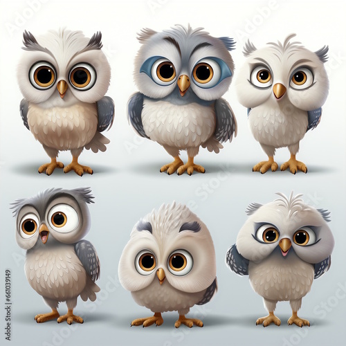 Wise Owl Cartoon Character - 9 Facial Expressions