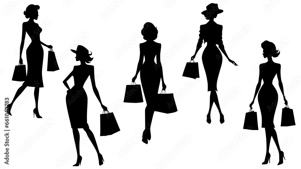 Stylish silhouettes of shopping ladies Stylish silhouettes of shopping ladies