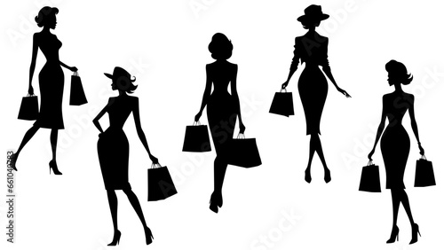 Stylish silhouettes of shopping ladies