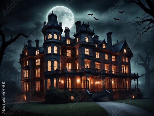 A Scary House With A Full Moon In The Background © Pixel Matrix