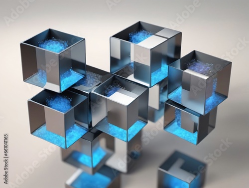 A Group Of Cubes With Blue Lights