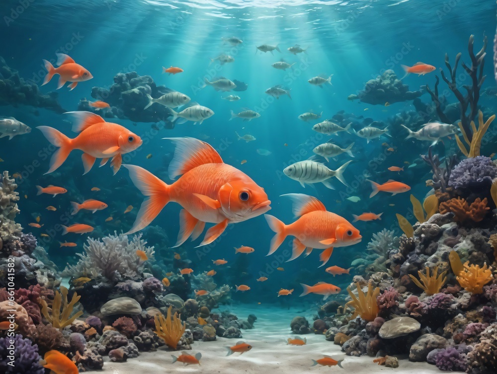 A Group Of Fish Swimming In A Coral Reef