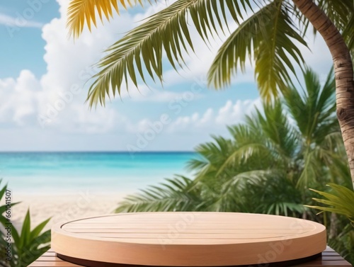A Wooden Table With A Tropical View