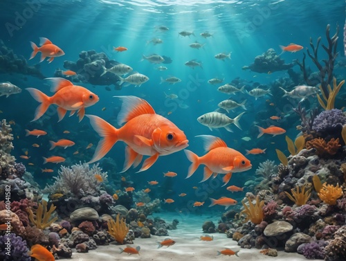 A Group Of Fish Swimming In A Coral Reef