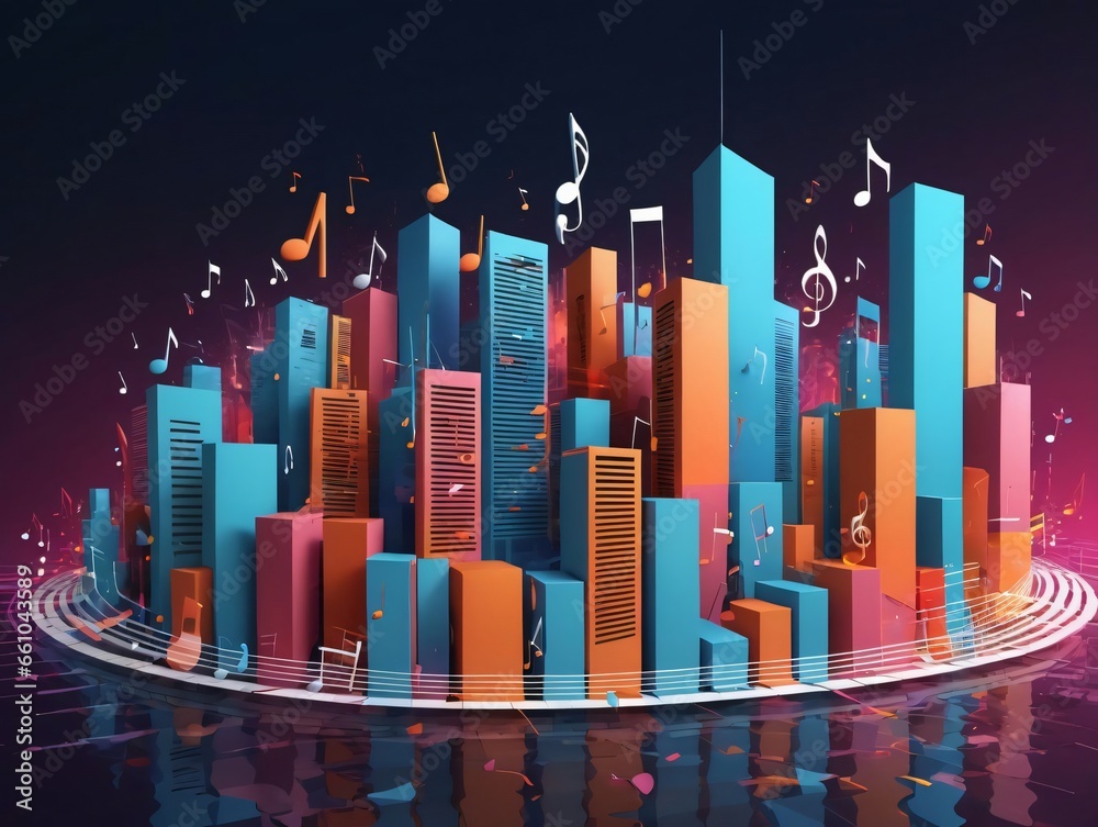 A City With Music Notes And Notes