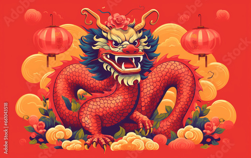 Chinese Zodiac Year of the Dragon Illustration,created with Generative AI tecnology.