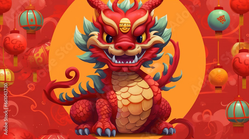 Chinese Zodiac Year of the Dragon Illustration created with Generative AI tecnology.