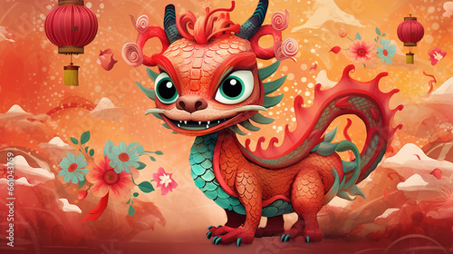 Chinese Zodiac Year of the Dragon Illustration,created with Generative AI tecnology.