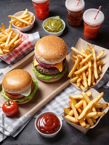 A Tray With Two Hamburgers And Fries