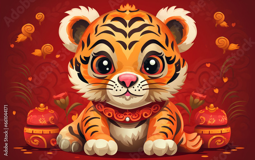 Chinese Zodiac Year of the Tiger Illustration  created with Generative AI tecnology.